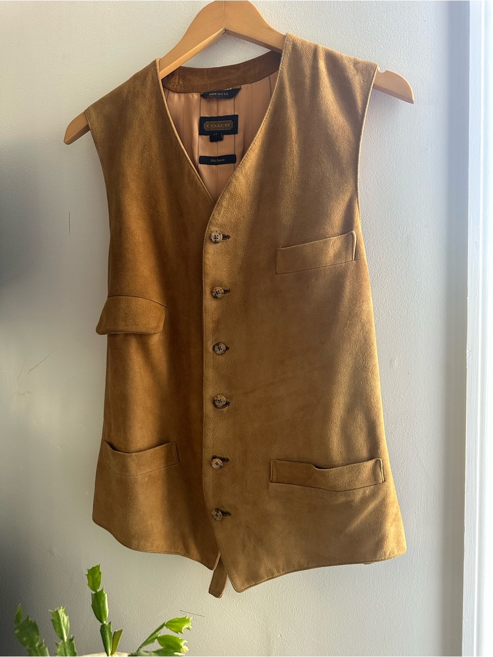 Coach Suede Vest in Camel